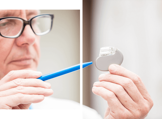 electrophysiologist looking at implantable heart device